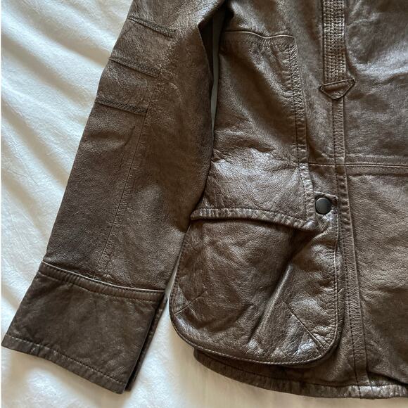 Jakett New York Leather Biker Moto Jacket Asymmetrical Zip Cargo Pocket Brown - Picture 7 of 13